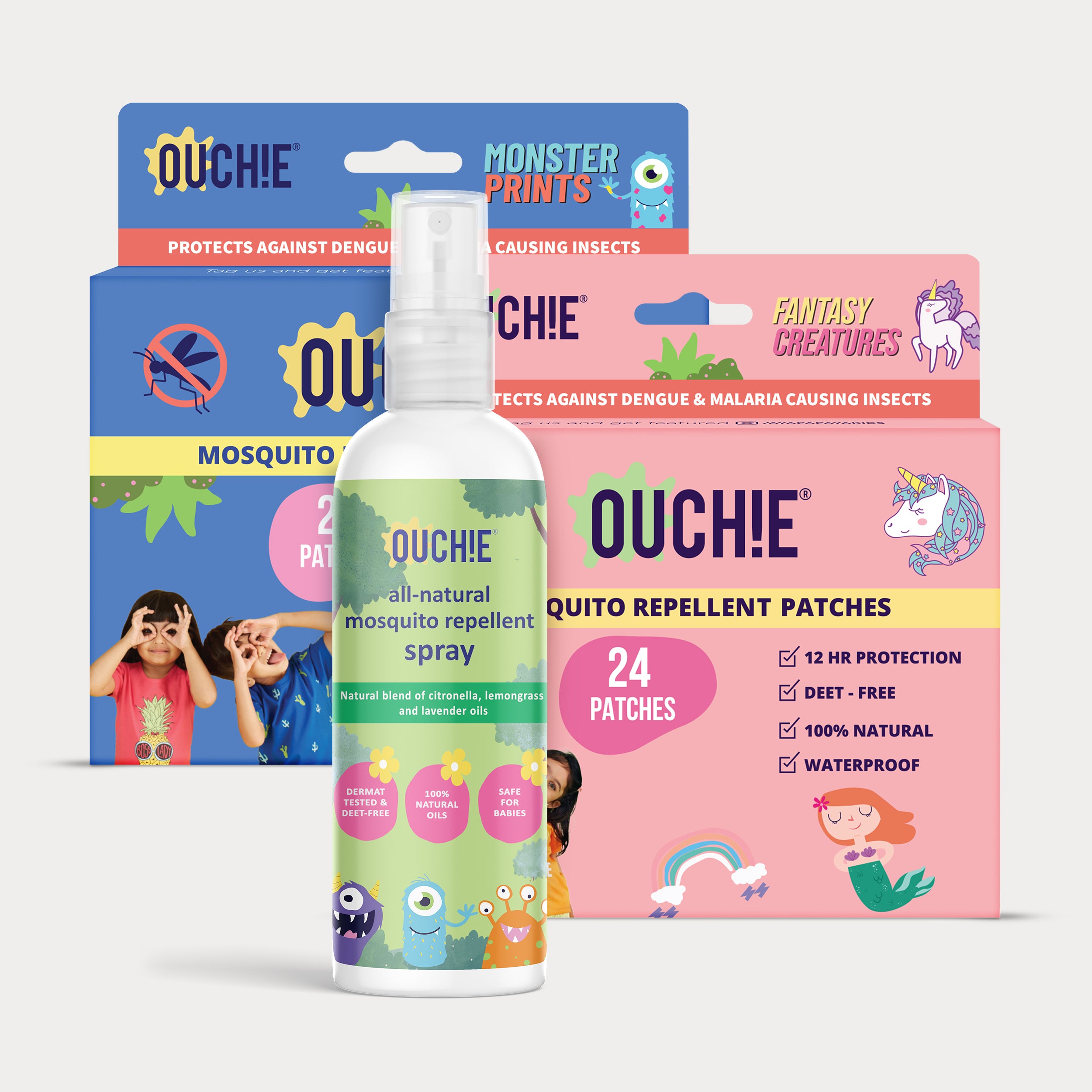Triple Pack: Monster Party & Fantasy Creature Patches (48 Patches) and Mosquito Repellent Spray (100ml)